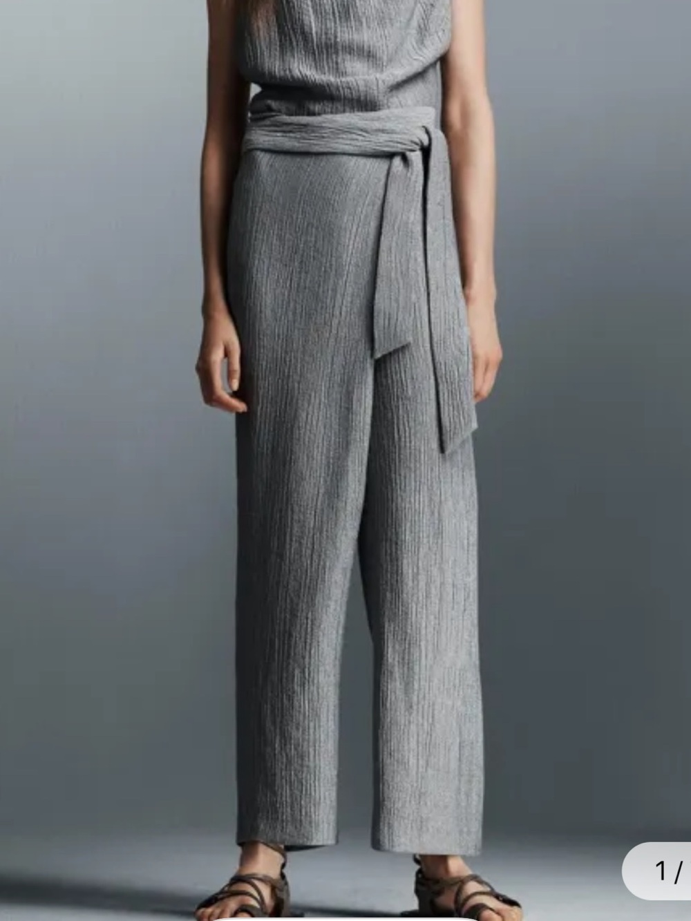 Zara  relaxed crinkle wrap waist pants in Soft Gray Leg Trousers